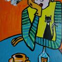 Obraz Babcia z fajką do salonu - akryl na płycie 21x29 cm