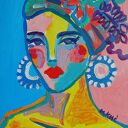 Portret kobiety w turbanie - ręcznie malowany obraz akrylowy A4