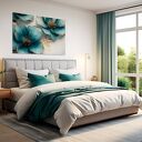Obraz na płótnie Kwiat Glamour - biały, turkus i złoto 120x80 cm