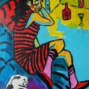 Obraz do salonu Dziewczyna z kotem 30 x 42 cm