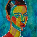 Autorski portret kobiety w stylu fowizm - obraz akrylowy 21x29 cm