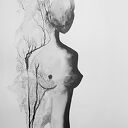 Akt abstrakcja 50x70 cm - plakat kobieta "Body Flowers" (czarno-biały minimalizm) 