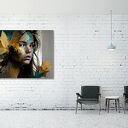 Obraz KOBIETA 43 - turkus, złote liście i styl glamour 120x80 cm
