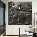 Modny obraz 120x120cm strukturalny brudne srebro złoto turkus
