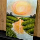 Pejzaż akrylowy „Dotyk Ciepła” - ciepły zachód słońca, 40x30 cm na płótnie