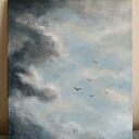 Marzenia - obraz akrylowy 50x40 cm: chmury, niebo i ptaki