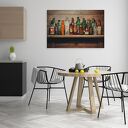 Obraz do kuchni - butelki alkoholu na drewnianej półce vintage 70x50 cm