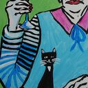 Obraz Babcia z lampką wina - akryl na płycie 21 x 29 cm, limitowana edycja