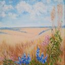 OBRAZ RĘCZNIE MALOWANY AKRYLOWY "ZŁOTE ŁANY" - 30x24cm