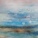 Oryginalna akwarela Morze 20x20 cm - sygnowany obraz Pauliny Lebidy