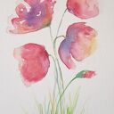 Trzy akwarele z kwiatami 32x24 cm - komplet sygnowany (bez oprawy)