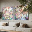 Zestaw nowoczesnych obrazów abstrakcyjnych 100x100 cm - kwiaty na płótnie (akryl)