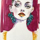 Monstera Earrings - akwarelowy portret kobiety w stylu fashion