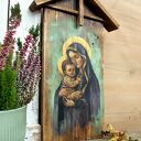 Obraz malowany na starych deskach - Madonna z Dzieciątkiem