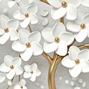 Obraz na płótnie - DRZEWO BIAŁY ZŁOTY KWIATY - 120x80 cm (98401)