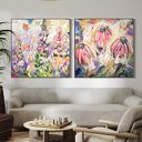 Zestaw ręcznie malowanych obrazów kwiatowych 80x80 cm na płótnie 