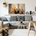 Obraz do kuchni - MARTWA NATURA Z BUTELKAMI NA PARAPECIE VINTAGE RUSTYKALNY KLIMAT - 70x50 cm (10340