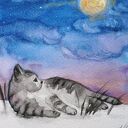 Kot nocą - akwarela