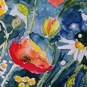 Ręcznie malowany akwarelowy obraz Wiosenna łąka 40x30 cm z passe-partout