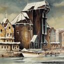 Gdańsk. Pierwszy śnieg - obraz olejny na płótnie