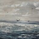 Sztorm nad morzem - morski pejzaż panoramiczny ze strukturą w palecie zgaszonych barw 120x40 cm