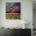 Obraz akrylowy Toskania: słoneczniki i zachód słońca 80x60 cm, gotowy do zawieszenia