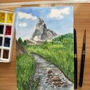 Akwarela Matterhorn 18x26 - ręcznie malowany pejzaż górski (A4)