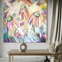 Obraz abstrakcja kwiaty 100x100 cm - ręcznie malowany akryl na płótnie