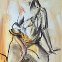 Lady - obraz kobieta 100x70 do sypialni w beżowo-szarej tonacji