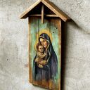 Obraz malowany na starych deskach - Madonna z Dzieciątkiem