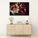 Obraz kwiaty glamour na płótnie 120x80 cm - burgund, biel i złote liście