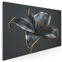Obraz na płótnie - KWIAT GLAMOUR CZARNY ZŁOTY ELEGANCKI - 120x80 cm