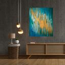 Obraz abstrakcja "Złoty deszcz" 50x60 cm - złote refleksy na ścianie
