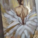 Baletnica na lnianym płótnie - ręcznie malowany obraz olejny 70x100 cm