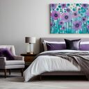 Obraz do salonu - FIOLETOWE KWIATY ABSTRAKCYJNY MOTYW FLORALNY - 70x50 cm (105601)