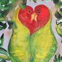 Obraz akrylowy „Soulmates” - papugi 55x75 cm, gotowy do zawieszenia 