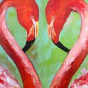 Love od the answer - obraz akrylowy z flamingami (30x40 cm)