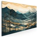 Obraz do salonu - STYLIZOWANY PEJZAŻ GÓRSKI DRZEWA - 70x50 cm (104801)