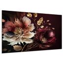 Obraz Kwiaty 76 Glamour Burgund Biel Złote Liście Dekoracja 120x80
