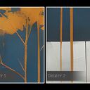 Obraz do salonu - ZŁOTE DRZEWA ABSTRAKCYJNY LAS MINIMALIZM - 70x50 cm (106801)