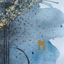 Abstrakcja Nocne Niebo Akwarela Złoto Księżyc Runy Ezoteryka 30x42