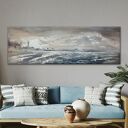 Sztorm nad morzem - morski pejzaż panoramiczny ze strukturą w palecie zgaszonych barw 120x40 cm
