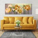 Obraz do salonu drukowany na płótnie z kwiatami, żółte kwiaty piwonii 147x60cm 03108