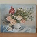 Bukiet piwonii i róż - obraz olejny na płótnie 40x50cm
