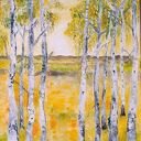 Obraz olejny ręcznie malowany szpachlą - Brzozowy zagajnik 60x40 cm