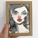 Red lips, Akwarela w ramce 13x18cm, oryginalny obraz