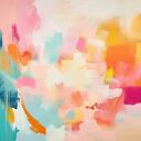 Pomarańczowy pastelowy obraz abstrakcyjny - obraz wydruk na płótnie 50x50 cm w pastelowych kolorach