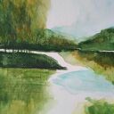 Pejzaż nad wodą - akwarela 18x24 cm