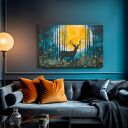 Obraz do salonu - JELEŃ W LESIE KSIĘŻYC NOCNY KRAJOBRAZ - 70x50 cm (106101)