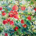 W ogrodzie - ręcznie malowany obraz olejny z owocami 40x40 cm, sygnowany i gotowy do zawieszenia
